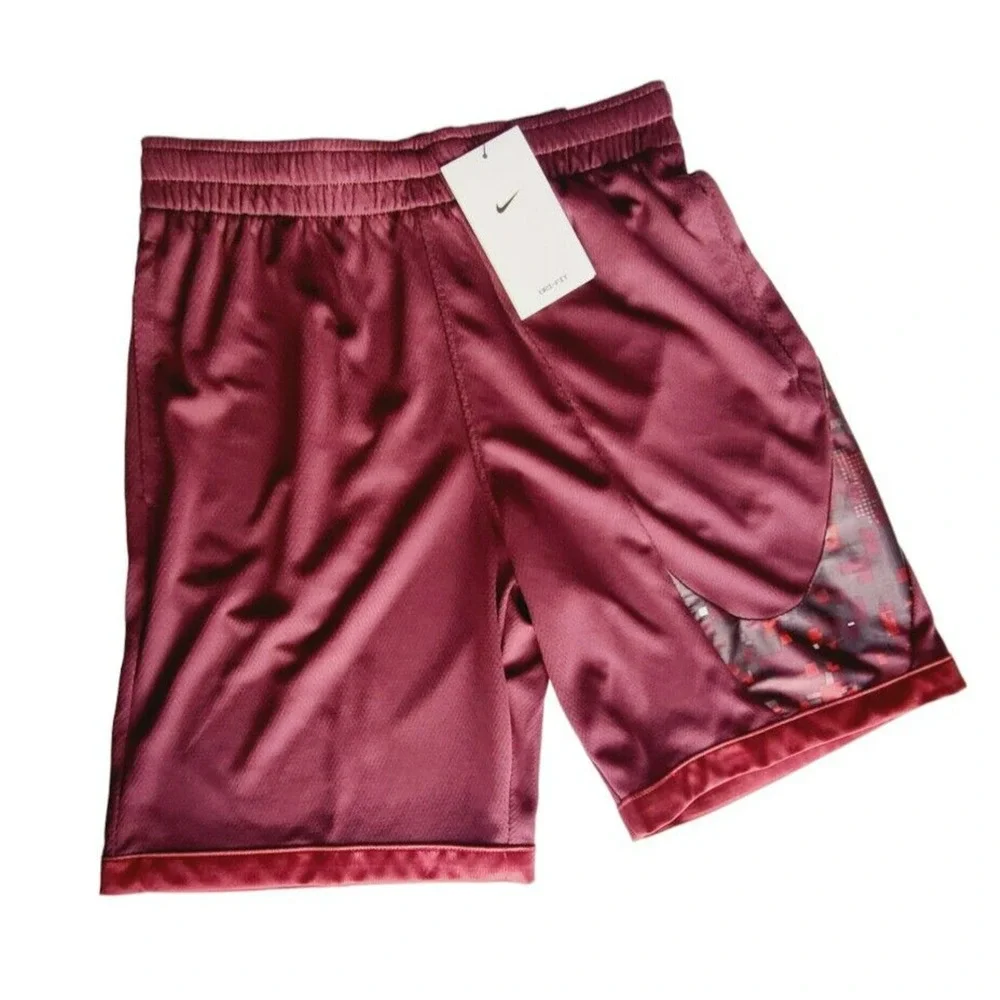 Nike Kids Dri-FIT Basketball Shorts Burgundy Maroon Graphic‎ Mesh Athletic